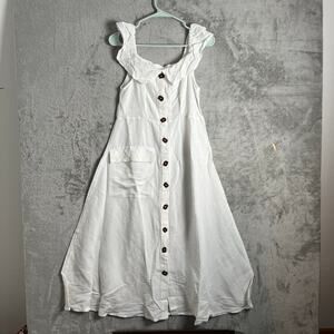 Anthropologie‎ Off The Shoulder Button Midi Dress Size 14 Prairie Cottage New